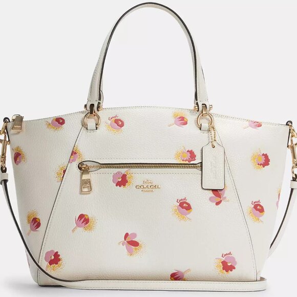 NWT Coach Satchel C5838 Pebble Leather Prairie Floral Gold Hardware Strap Chalk - Picture 1 of 16